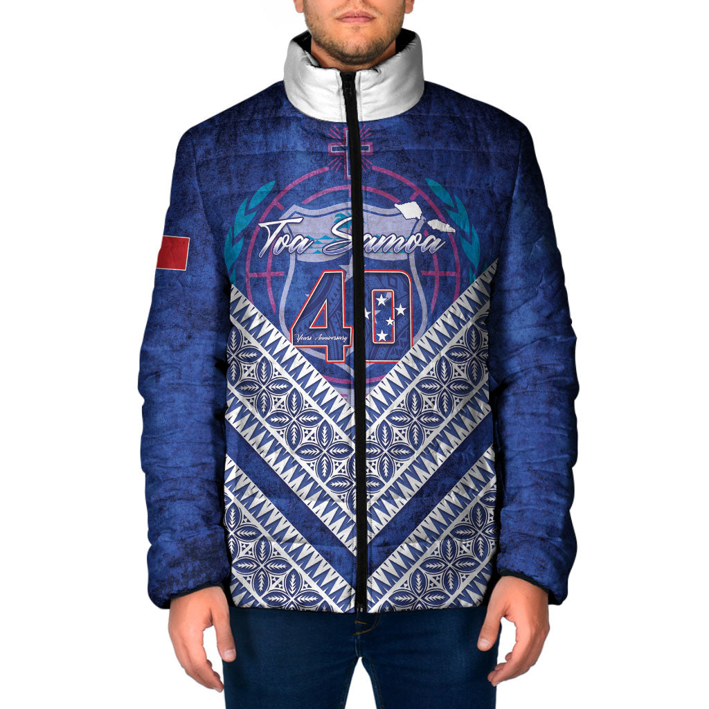 Toa Samoa Rugby Custom Padded Jacket 40th Anniversary Samoan Siapo Pattern LT14 Men Blue - Polynesian Pride
