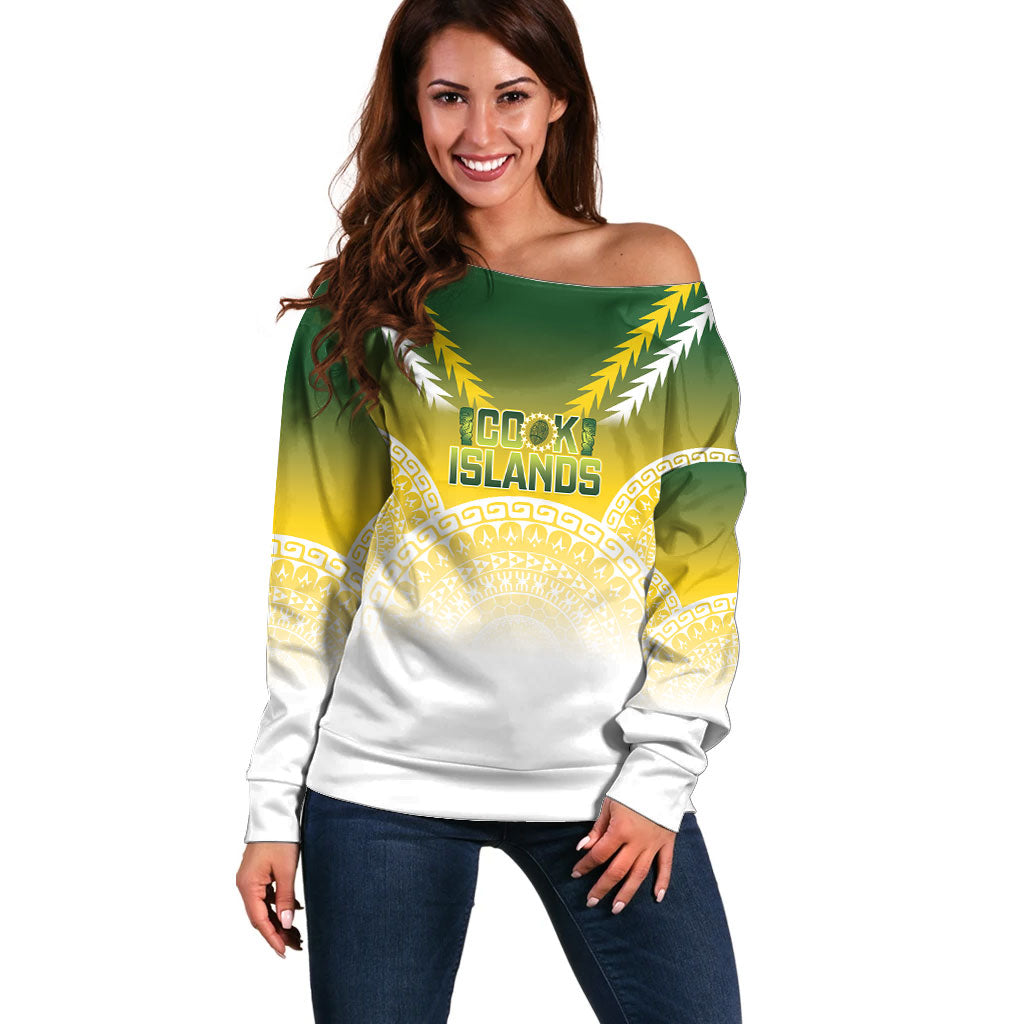 Cook Islands Rugby Custom Off Shoulder Sweater Come On Kukis LT14 Women Multicolor - Polynesian Pride