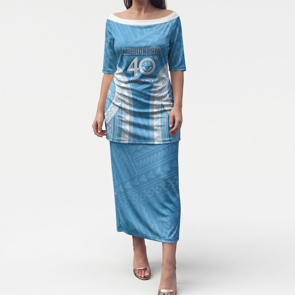 Federated States of Micronesia Independence Day Puletasi FSM 40th Anniversary Proud LT14 Long Dress Blue - Polynesian Pride