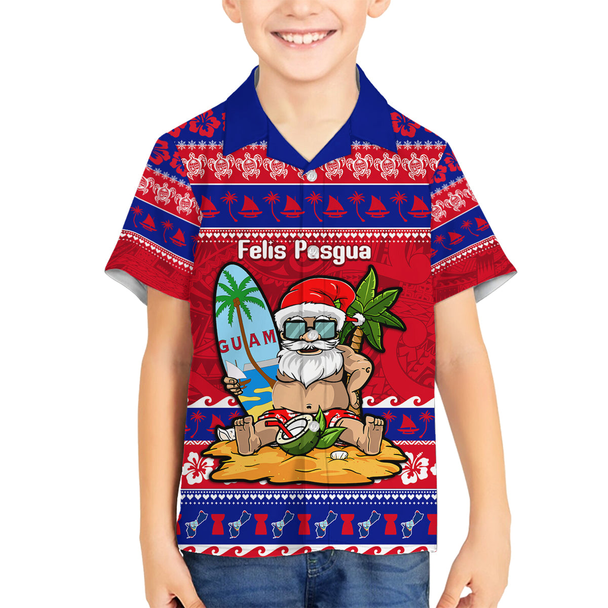 Custom Guam Christmas Family Matching Summer Maxi Dress and Hawaiian Shirt Guaman Santas Felis Pasgua LT14 Son's Shirt Blue - Polynesian Pride