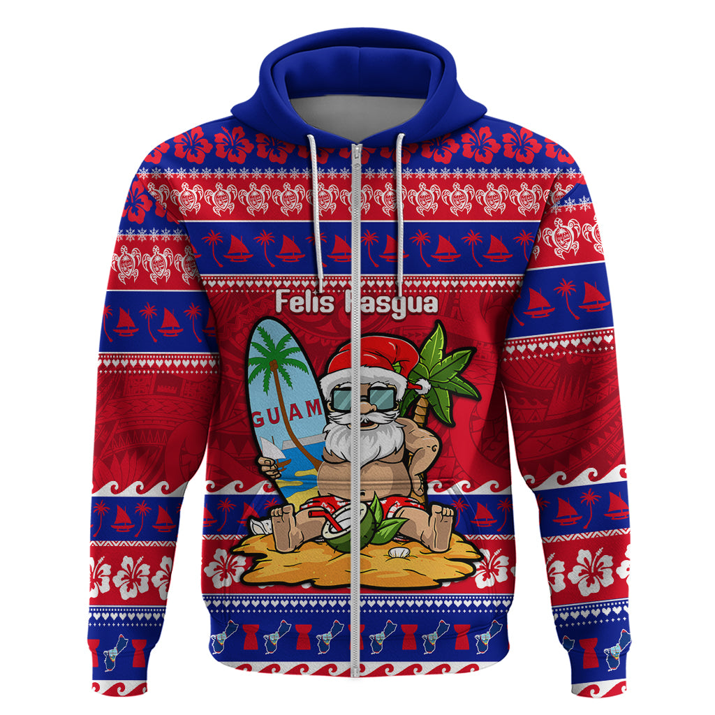 Custom Guam Christmas Hoodie Guaman Santas Felis Pasgua LT14 Zip Hoodie Blue - Polynesian Pride