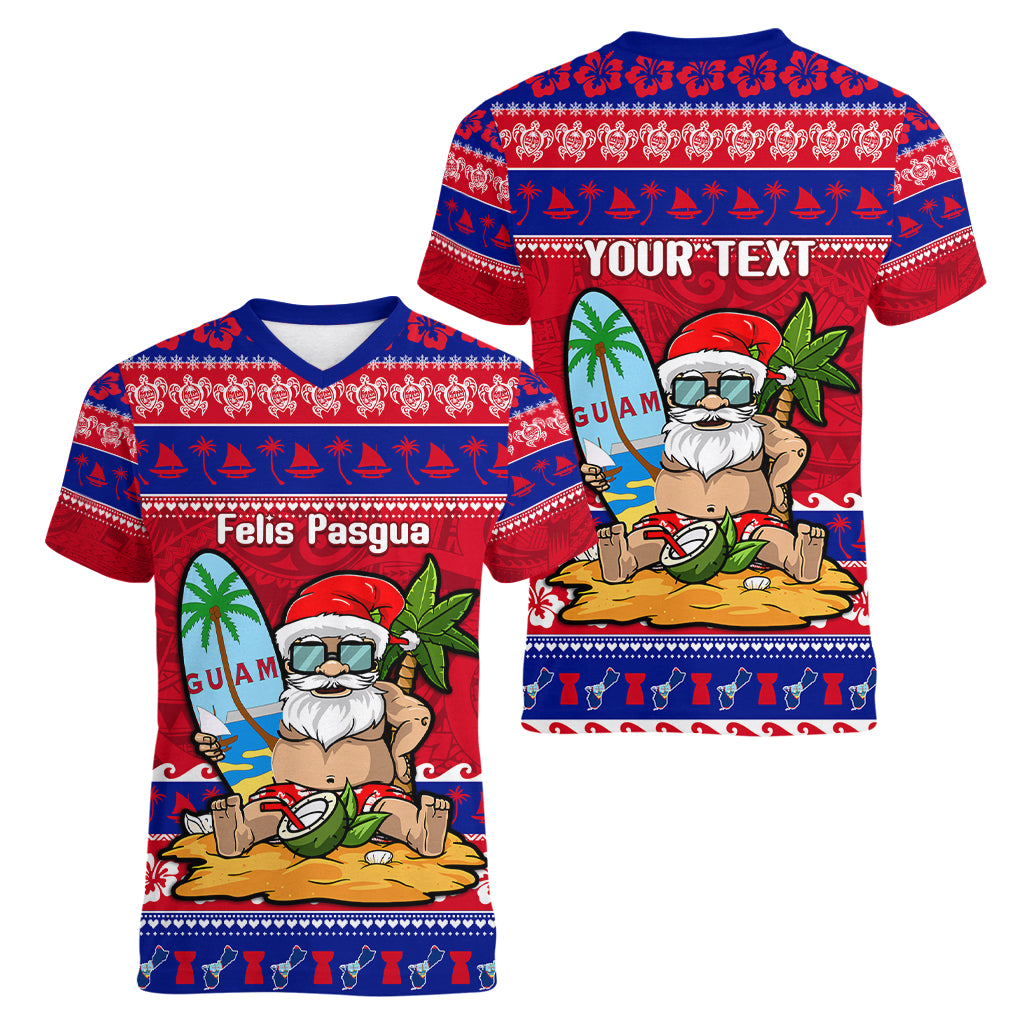 Custom Guam Christmas Women V Neck T Shirt Guaman Santas Felis Pasgua LT14 - Polynesian Pride