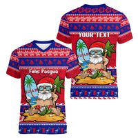 Custom Guam Christmas Women V Neck T Shirt Guaman Santas Felis Pasgua LT14 - Polynesian Pride