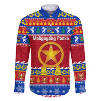 Custom Philippines Christmas Family Matching Long Sleeve Bodycon Dress and Hawaiian Shirt Filipino Parol Maligayang Pasko LT14 Dad's Shirt - Long Sleeve Blue - Polynesian Pride