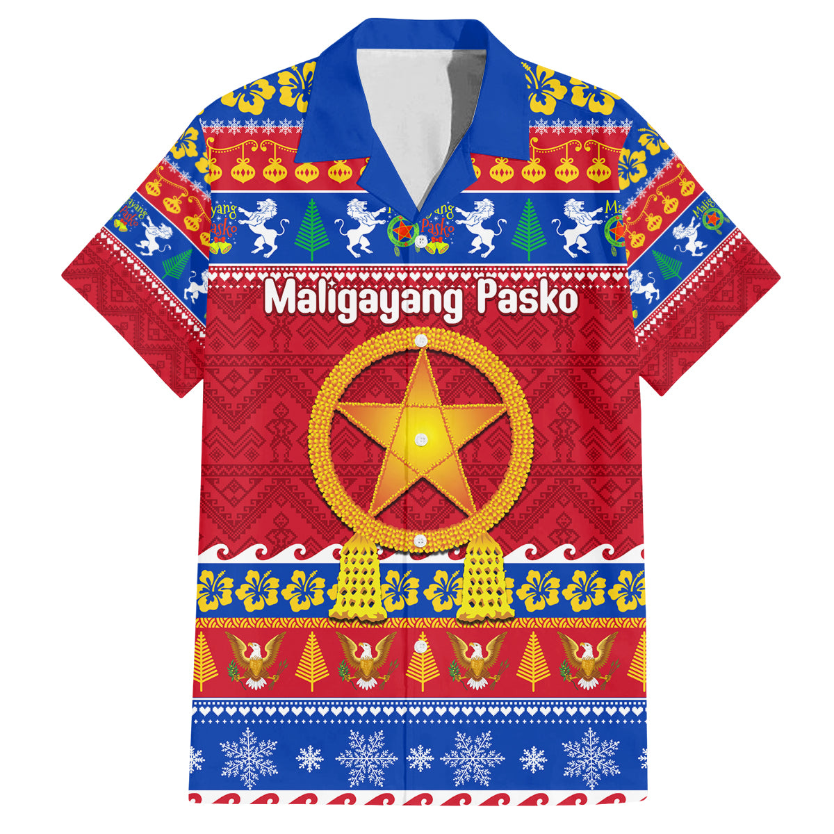 Custom Philippines Christmas Family Matching Off Shoulder Long Sleeve Dress and Hawaiian Shirt Filipino Parol Maligayang Pasko LT14 Dad's Shirt - Short Sleeve Blue - Polynesian Pride