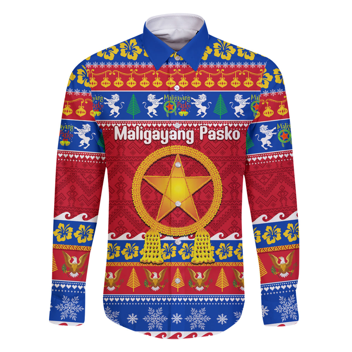 Custom Philippines Christmas Family Matching Summer Maxi Dress and Hawaiian Shirt Filipino Parol Maligayang Pasko LT14 Dad's Shirt - Long Sleeve Blue - Polynesian Pride