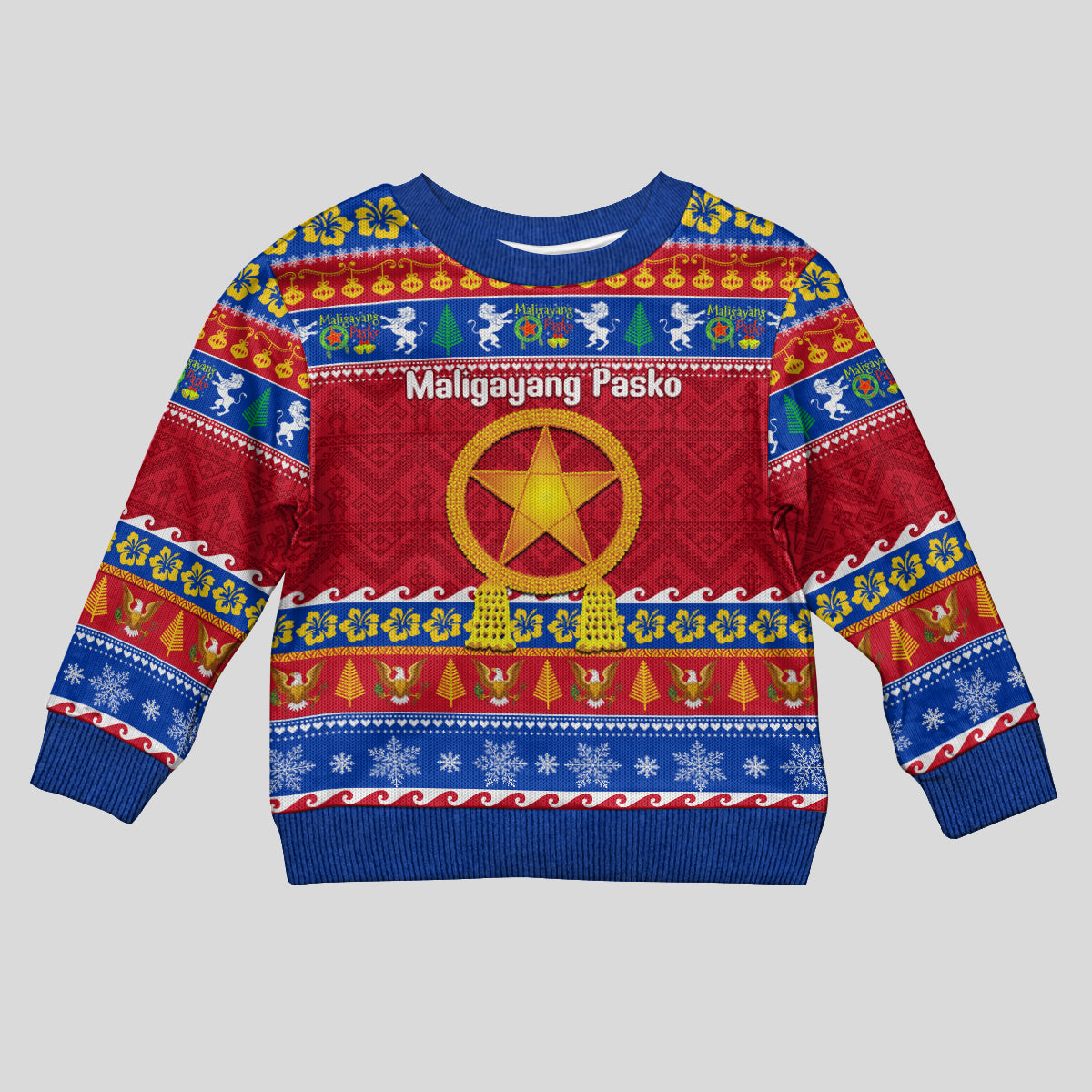 Custom Philippines Christmas Kid Ugly Christmas Sweater Filipino Parol Maligayang Pasko LT14 Kid Blue - Polynesian Pride