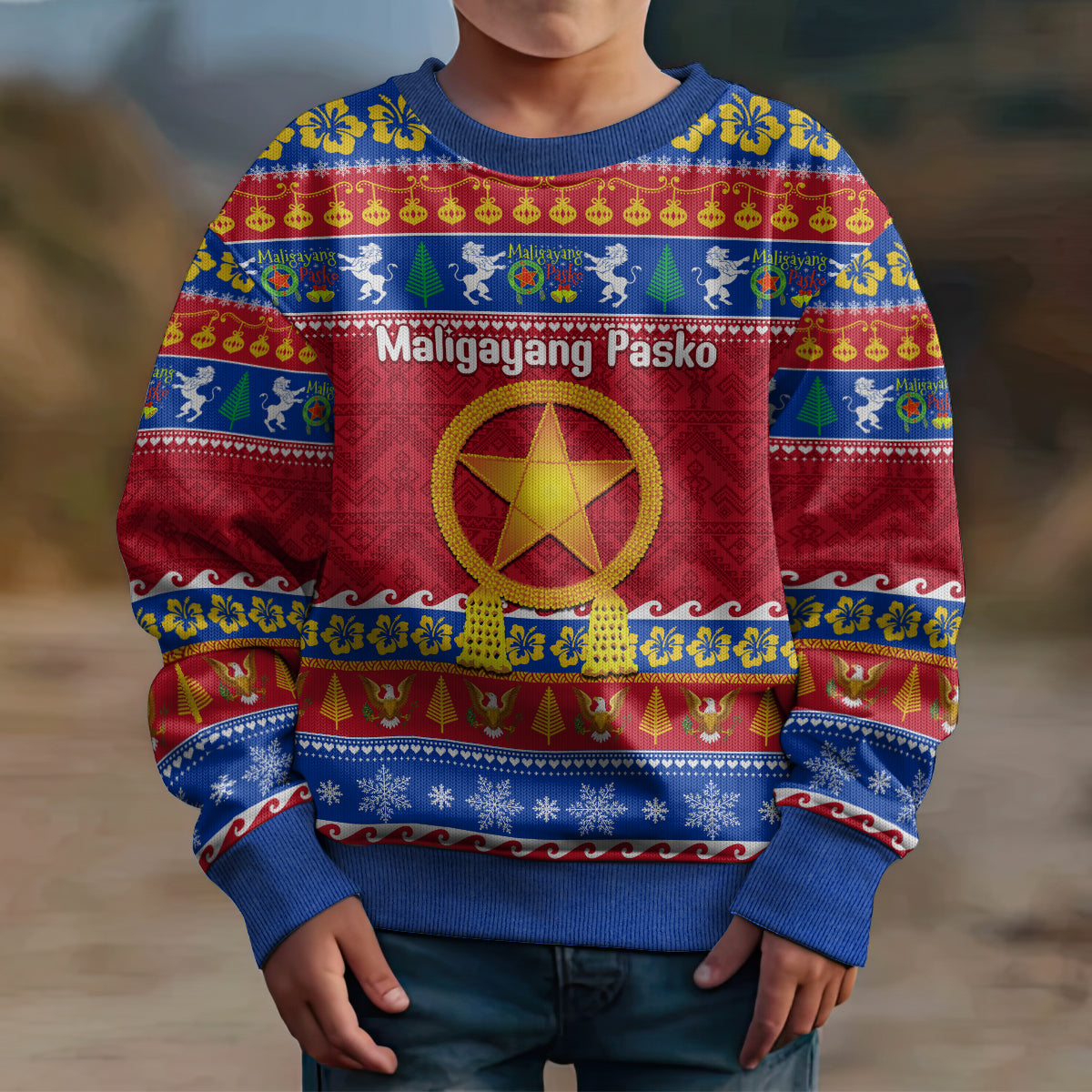Custom Philippines Christmas Kid Ugly Christmas Sweater Filipino Parol Maligayang Pasko LT14 - Polynesian Pride