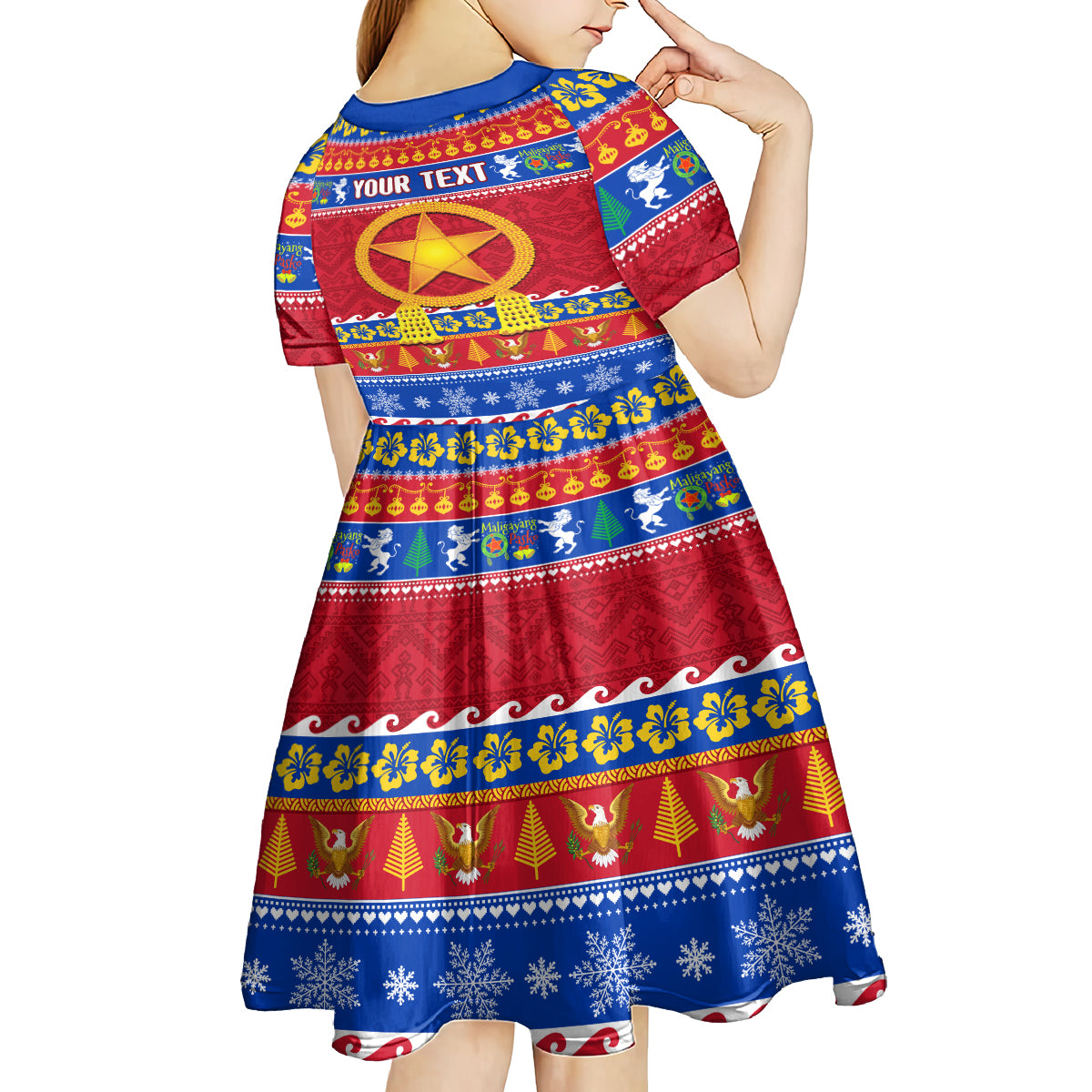 Custom Philippines Christmas Kid Short Sleeve Dress Filipino Parol Maligayang Pasko LT14 - Polynesian Pride