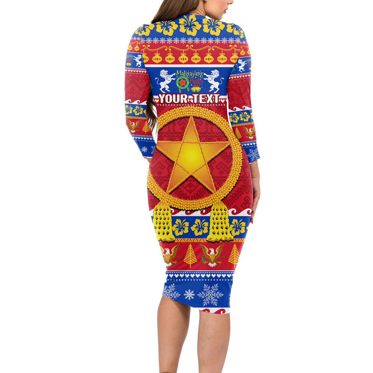 Custom Philippines Christmas Long Sleeve Bodycon Dress Filipino Parol Maligayang Pasko LT14 - Polynesian Pride