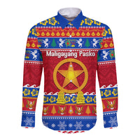 Custom Philippines Christmas Long Sleeve Button Shirt Filipino Parol Maligayang Pasko LT14 Unisex Blue - Polynesian Pride