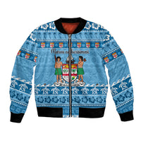 Custom Fiji Christmas Bomber Jacket Fijian Tapa Marau na Kerisimasi LT14 Unisex Blue - Polynesian Pride