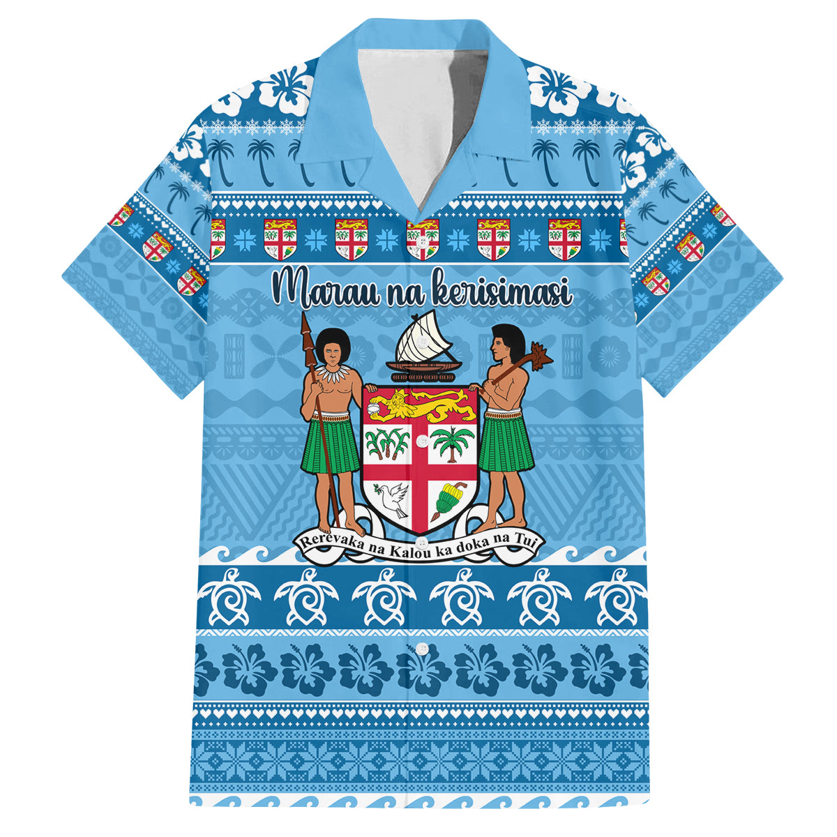 Custom Fiji Christmas Family Matching Long Sleeve Bodycon Dress and Hawaiian Shirt Fijian Tapa Marau na Kerisimasi LT14 Dad's Shirt - Short Sleeve Blue - Polynesian Pride