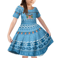 Custom Fiji Christmas Family Matching Mermaid Dress and Hawaiian Shirt Fijian Tapa Marau na Kerisimasi LT14 Daughter's Dress Blue - Polynesian Pride