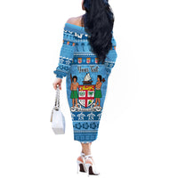 Custom Fiji Christmas Off The Shoulder Long Sleeve Dress Fijian Tapa Marau na Kerisimasi LT14 - Polynesian Pride