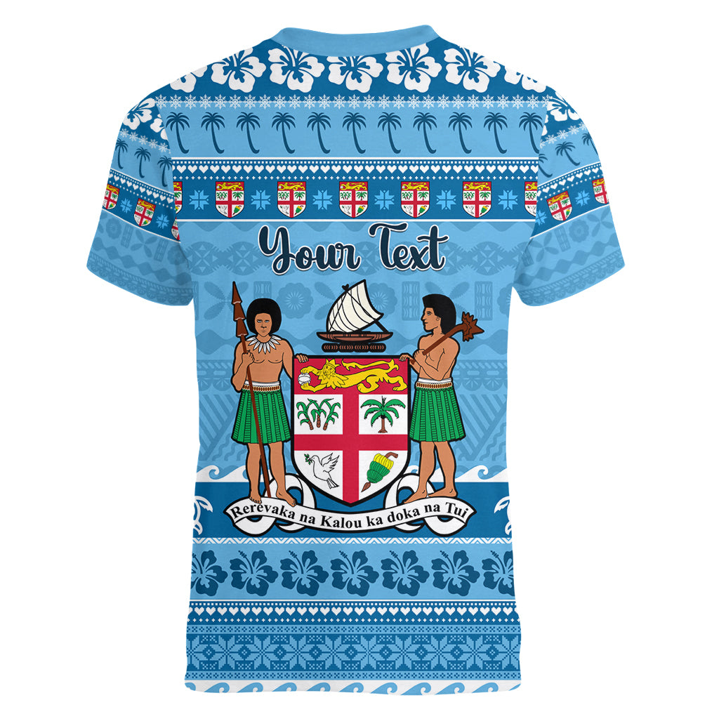 Custom Fiji Christmas Women V Neck T Shirt Fijian Tapa Marau na Kerisimasi LT14 - Polynesian Pride