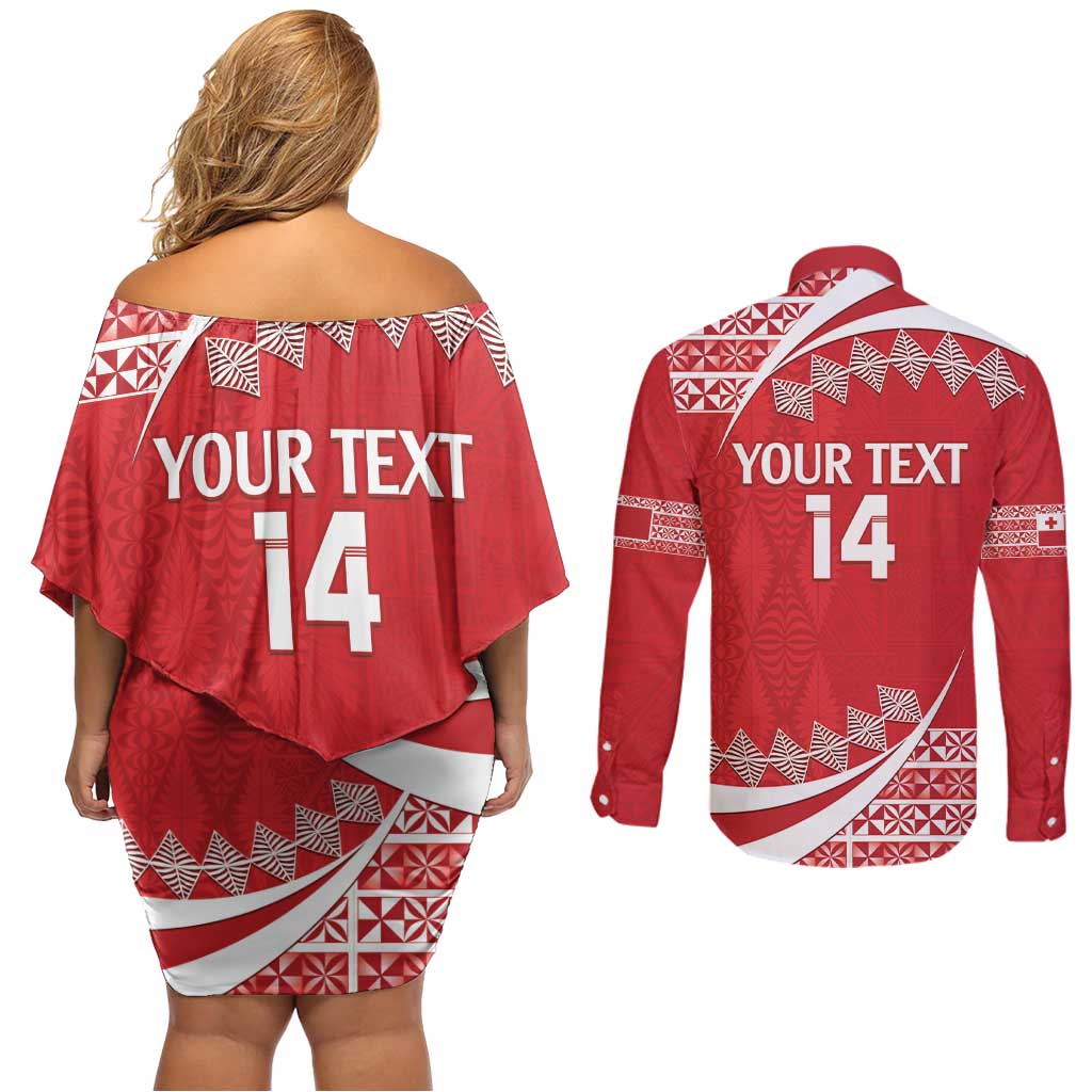 Custom Mate Maa Tonga Couples Matching Off Shoulder Short Dress and Long Sleeve Button Shirt 2024 Go Champions