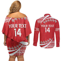 Custom Mate Maa Tonga Couples Matching Off Shoulder Short Dress and Long Sleeve Button Shirt 2024 Go Champions