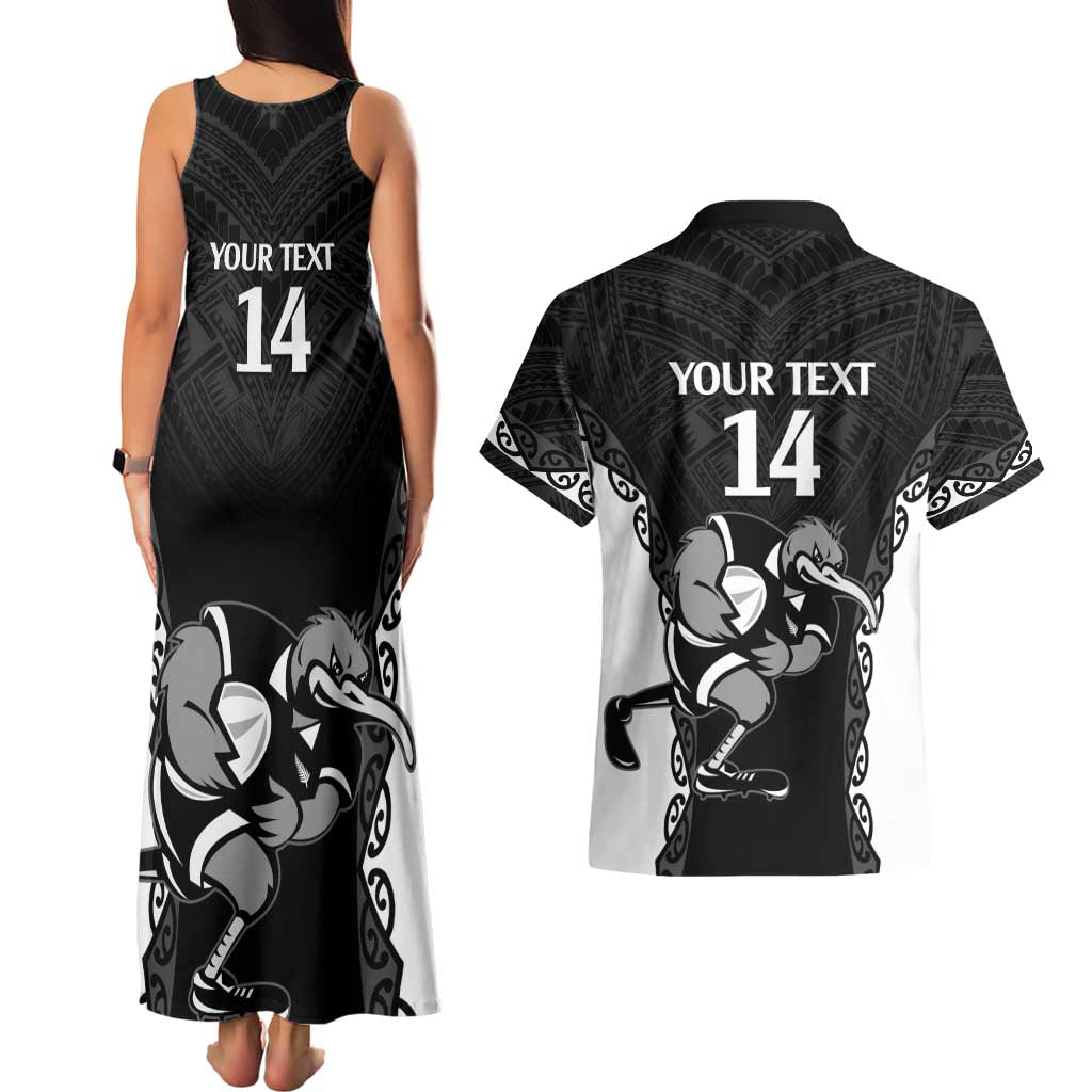 Aotearoa Rugby Custom Couples Matching Tank Maxi Dress and Hawaiian Shirt Maori Kiwi - Mascot Style