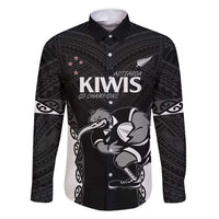 Aotearoa Rugby Custom Family Matching Off Shoulder Short Dress and Hawaiian Shirt Maori Kiwi - Mascot Style