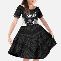 Aotearoa Rugby Custom Family Matching Tank Maxi Dress and Hawaiian Shirt Maori Kiwi - Mascot Style