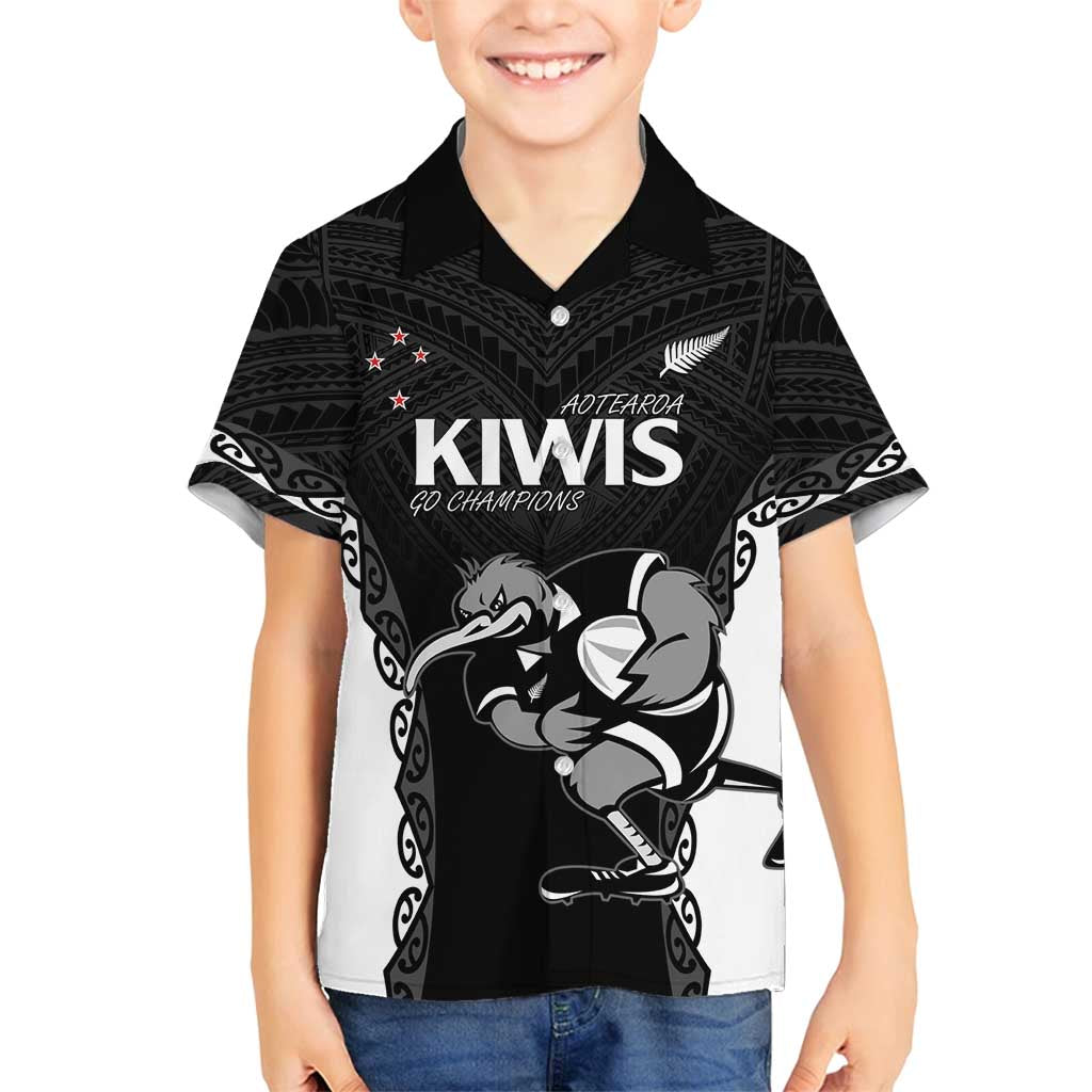 Aotearoa Rugby Custom Family Matching Tank Maxi Dress and Hawaiian Shirt Maori Kiwi - Mascot Style
