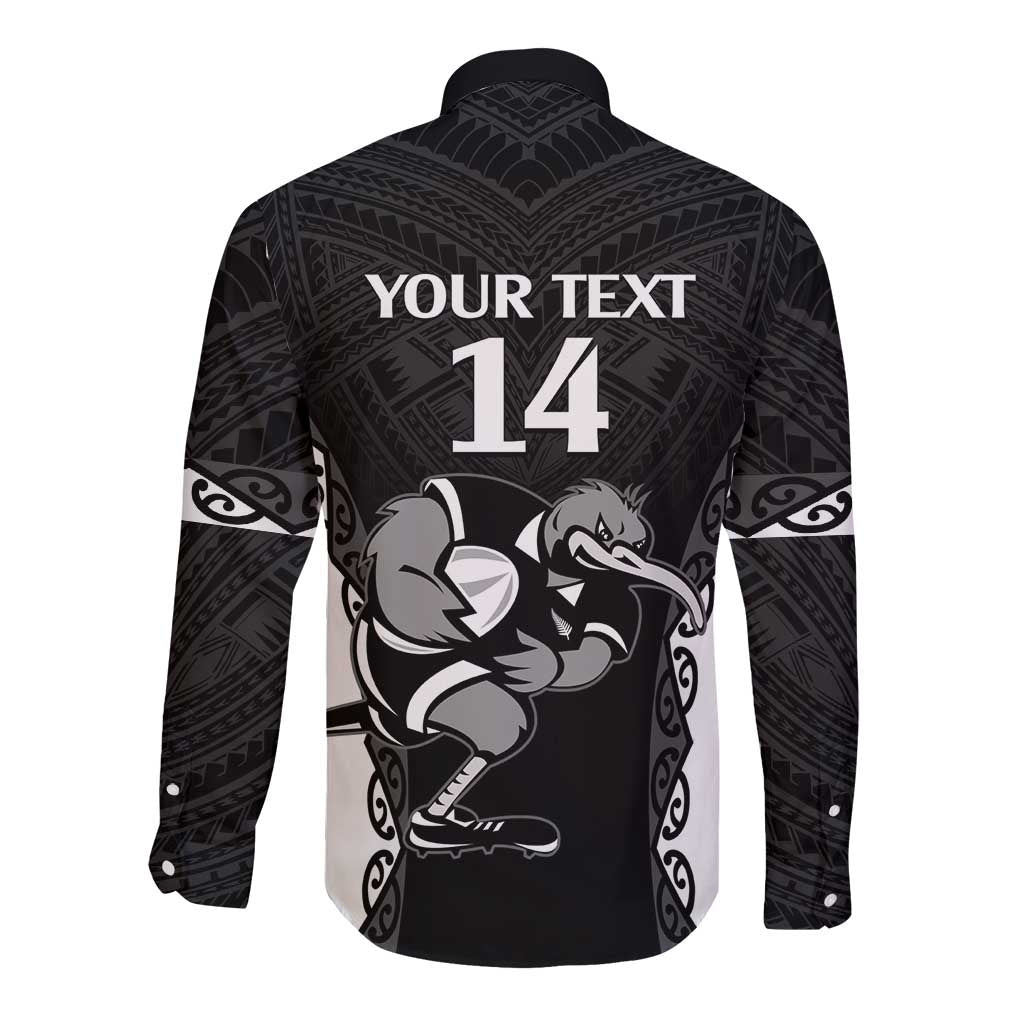 Aotearoa Rugby Custom Long Sleeve Button Shirt Maori Kiwi - Mascot Style