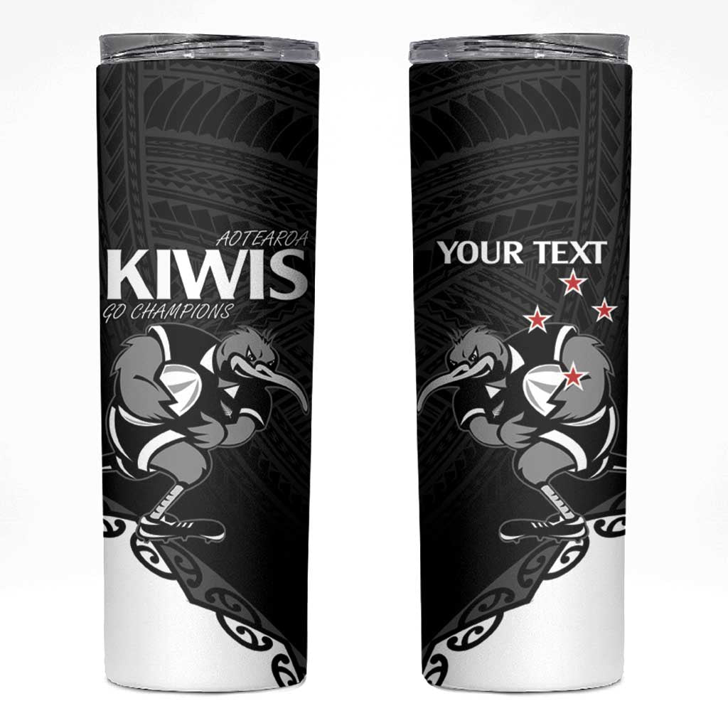 Custom Aotearoa Rugby Skinny Tumbler Maori Kiwi - Mascot Style LT14 Black - Polynesian Pride