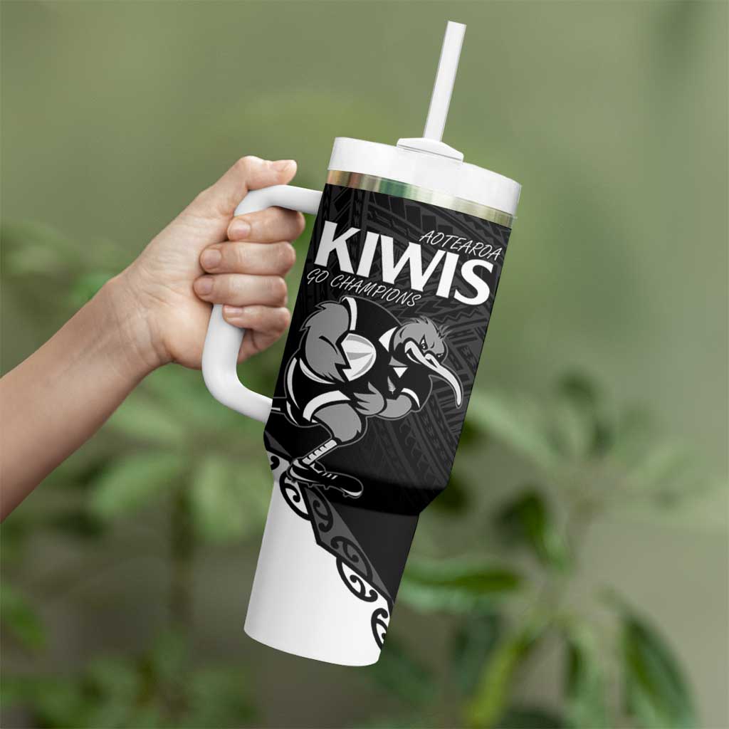Custom Aotearoa Rugby Tumbler With Handle Maori Kiwi - Mascot Style