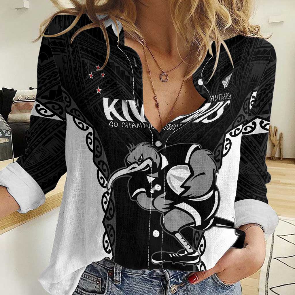 Aotearoa Rugby Custom Women Casual Shirt Maori Kiwi - Mascot Style