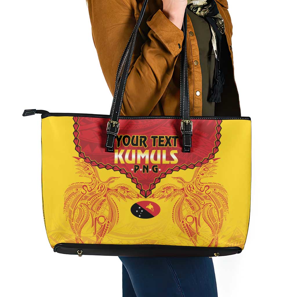 Papua New Guinea Rugby Custom Leather Tote Bag Go Kumuls PNG - Polynesian Pattern