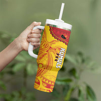 Custom Papua New Guinea Rugby Tumbler With Handle Go Kumuls PNG - Polynesian Pattern