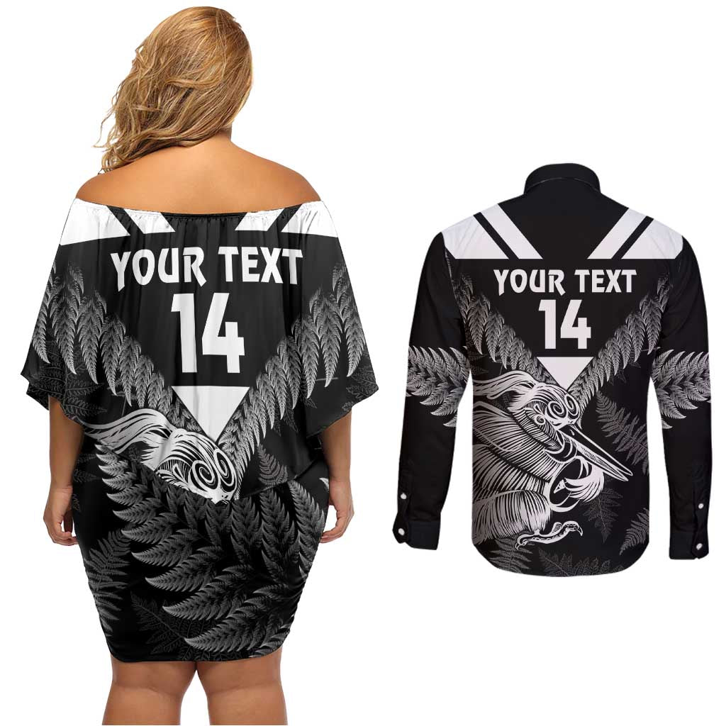 Aotearoa Silver Fern Rugby Custom Couples Matching Off Shoulder Short Dress and Long Sleeve Button Shirt 2024 Go Kiwi
