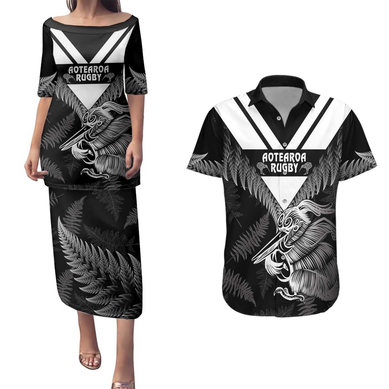 Aotearoa Silver Fern Rugby Custom Couples Matching Puletasi and Hawaiian Shirt 2024 Go Kiwi