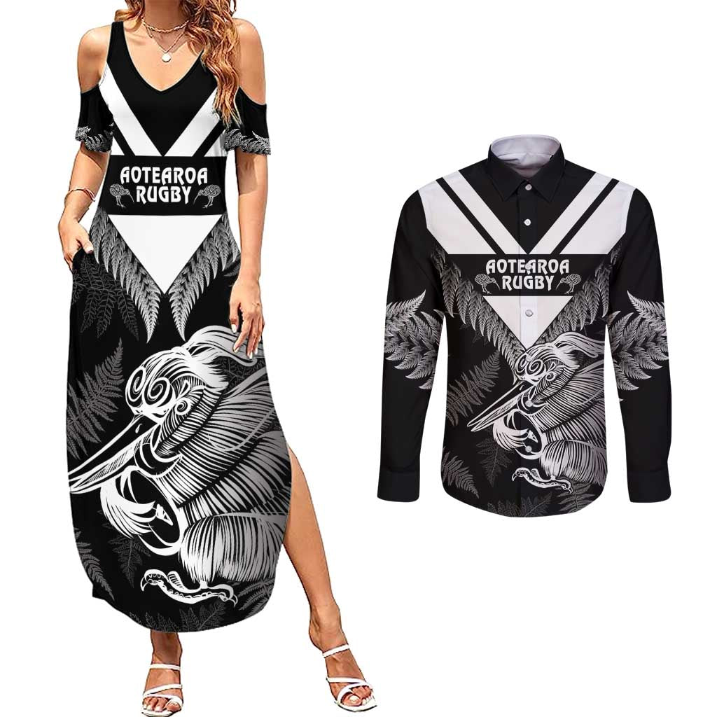 Aotearoa Silver Fern Rugby Custom Couples Matching Summer Maxi Dress and Long Sleeve Button Shirt 2024 Go Kiwi