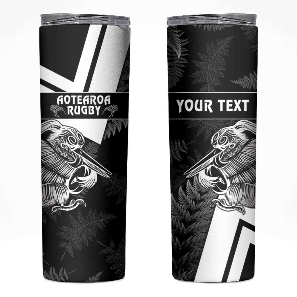 Custom Aotearoa Silver Fern Rugby Skinny Tumbler 2024 Go Kiwi LT14 Black - Polynesian Pride