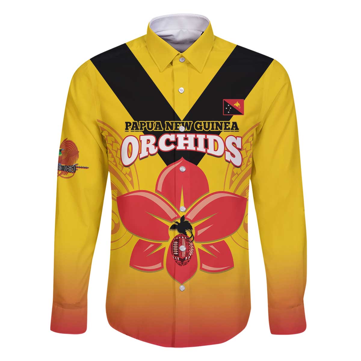 Orchids PNG Rugby Custom Family Matching Off The Shoulder Long Sleeve Dress and Hawaiian Shirt Go Champions Papua New Guinea