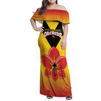Orchids PNG Rugby Custom Family Matching Off Shoulder Maxi Dress and Hawaiian Shirt Go Champions Papua New Guinea