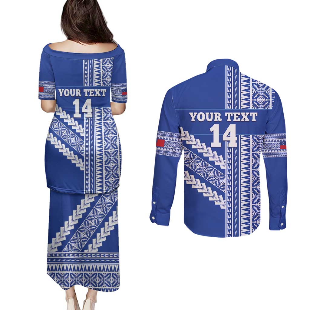 Fetu Samoa Rugby Custom Couples Matching Puletasi and Long Sleeve Button Shirt Siapo Pattern - Sporty Style
