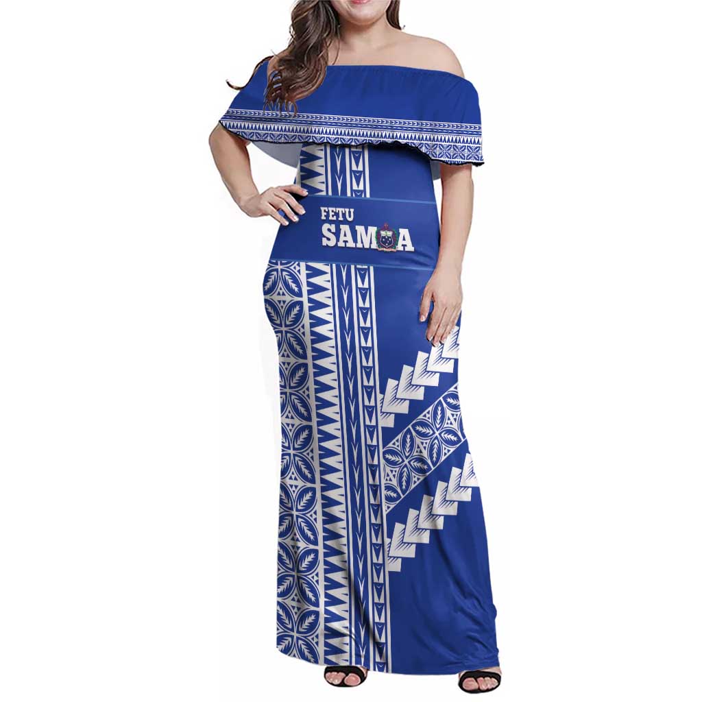 Fetu Samoa Rugby Custom Family Matching Off Shoulder Maxi Dress and Hawaiian Shirt Siapo Pattern - Sporty Style