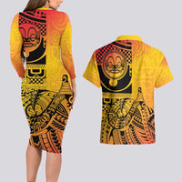 Marquesas Islands Couples Matching Long Sleeve Bodycon Dress and Hawaiian Shirt Marquesan Matatiki Fish Hook Patutiki - Polynesian Pride
