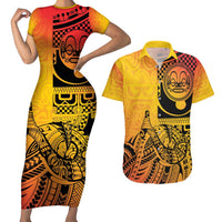 Marquesas Islands Couples Matching Short Sleeve Bodycon Dress and Hawaiian Shirt Marquesan Matatiki Fish Hook Patutiki - Polynesian Pride