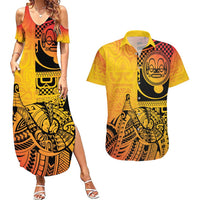 Marquesas Islands Couples Matching Summer Maxi Dress and Hawaiian Shirt Marquesan Matatiki Fish Hook Patutiki - Polynesian Pride