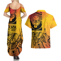 Marquesas Islands Couples Matching Summer Maxi Dress and Hawaiian Shirt Marquesan Matatiki Fish Hook Patutiki - Polynesian Pride