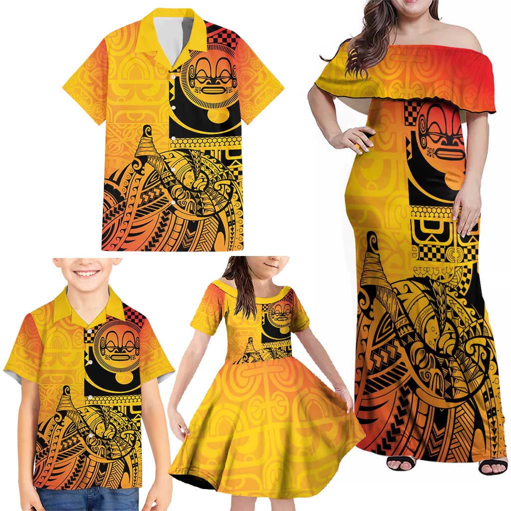 Marquesas Islands Family Matching Off Shoulder Maxi Dress and Hawaiian Shirt Marquesan Matatiki Fish Hook Patutiki - Polynesian Pride