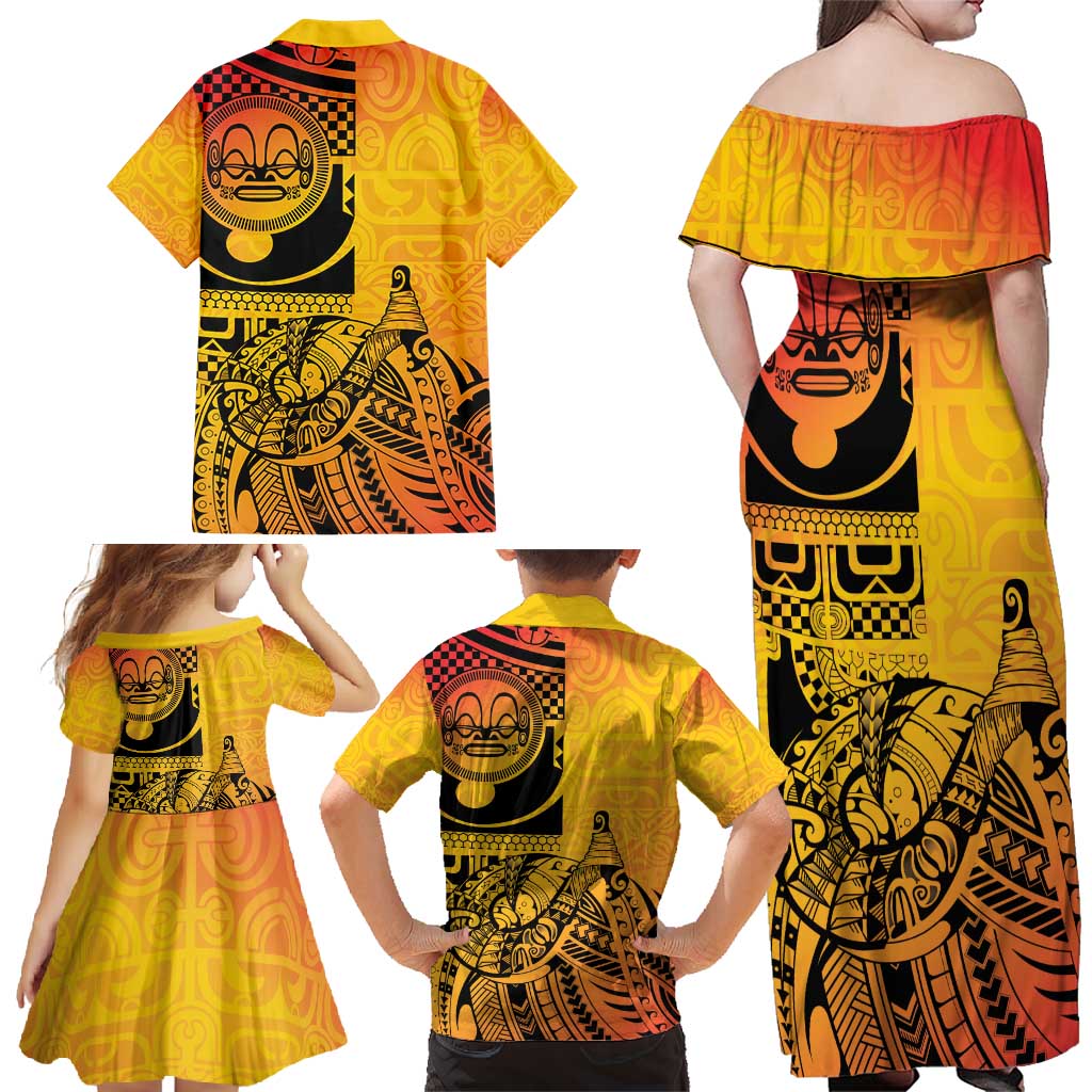 Marquesas Islands Family Matching Off Shoulder Maxi Dress and Hawaiian Shirt Marquesan Matatiki Fish Hook Patutiki - Polynesian Pride