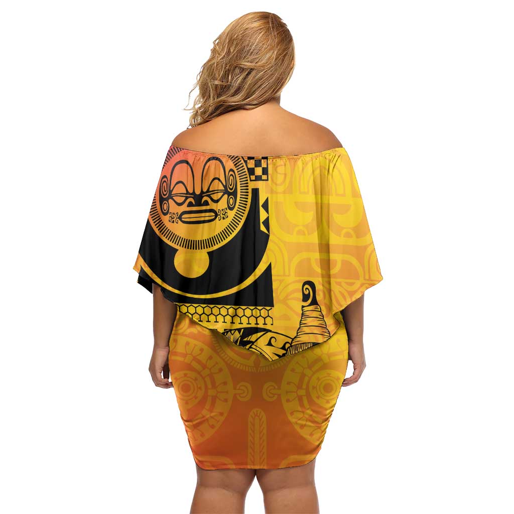 Marquesas Islands Family Matching Off Shoulder Short Dress and Hawaiian Shirt Marquesan Matatiki Fish Hook Patutiki - Polynesian Pride