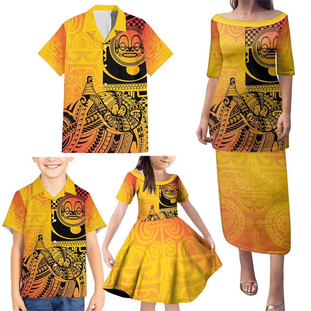 Marquesas Islands Family Matching Puletasi and Hawaiian Shirt Marquesan Matatiki Fish Hook Patutiki - Polynesian Pride