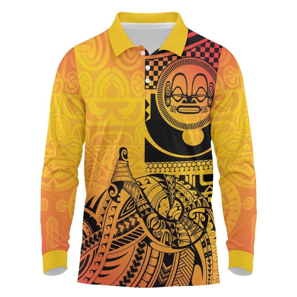 Marquesas Islands Long Sleeve Polo Shirt Marquesan Matatiki Fish Hook Patutiki - Polynesian Pride