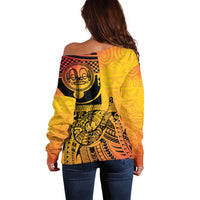 Marquesas Islands Off Shoulder Sweater Marquesan Matatiki Fish Hook Patutiki - Polynesian Pride